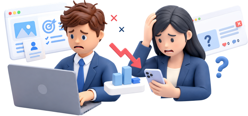 反応の薄さに悩むビジネスパーソンのイラスト
